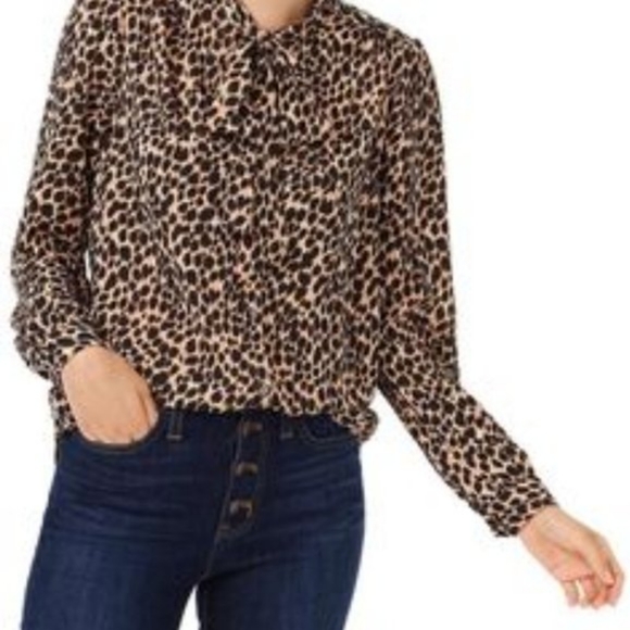 J. Crew Factory Tops - J.Crew Factory Animal Print Neck Tie Business Career Blouse